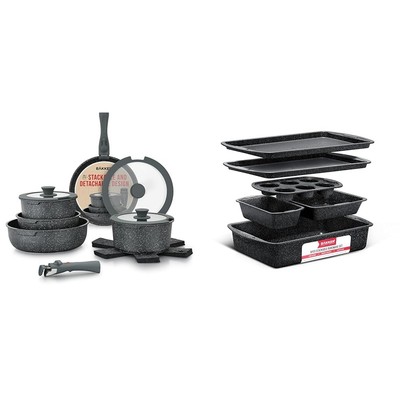 Bakken-Swiss Detachable 15-Piece Cookware Set   Granite Non-Stick  