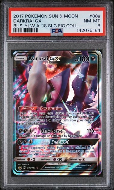 2017 PSA 8 Pokemon Darkrai GX 88a Alternate Art Card Shining Legends Fig Box