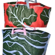Marimekko BASTUA IKEA Reusable Carry Large leaf Shopping Bag set of 2 NEW japan