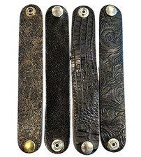 Set of 4 Black Leather Snap Wrap Bracelets