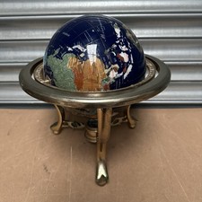 Large Semi Precious Gemstone World Globe on Stand Rotating with compass