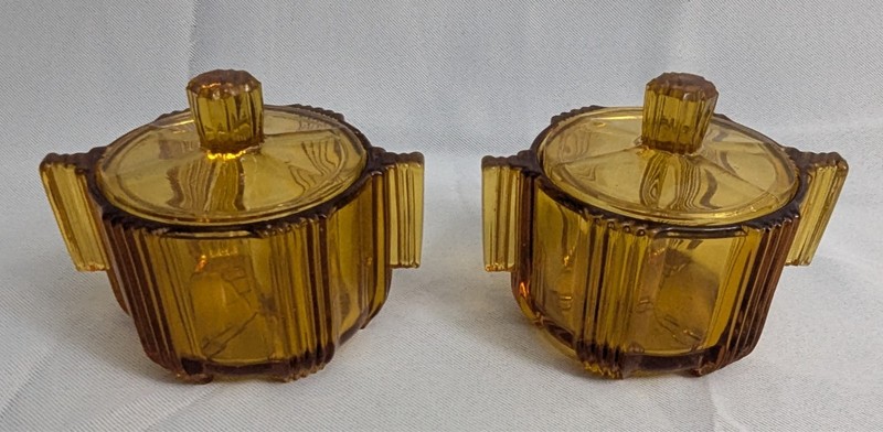 Vintage Amber Powder Jar Set With Lids (S1)