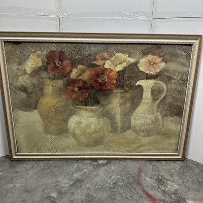 Large Framed Floral Still Life Wall Art Vases & Flowers Signed  Alena  32 x20 