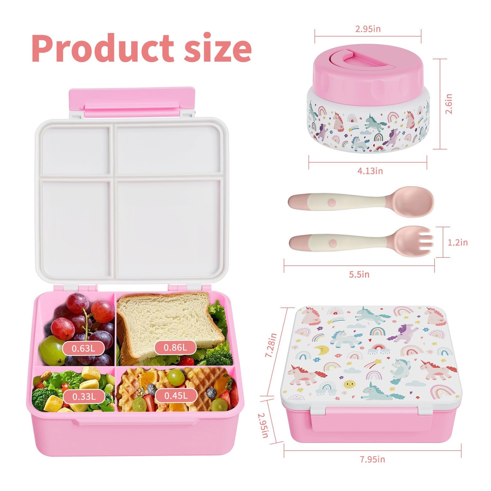 Bento Box for Kids with Thermo Food Container (9oz), 4-Compartment Lunch Box,...