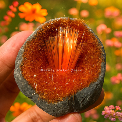 Rare Natural Meteorite Quartz Crystal Specimen Goethite Orange Copper Ore Decor