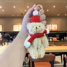 Plush Teddy Bear Keychain, Bag Charm, With Hat and Scarf