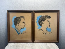 Vintage Pair Of Framed Pastel Portraits Signed A.Arellanos  15”x12”