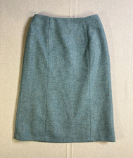 Laura Ashley Womens Pure New Wool Tweed Herringbone Skirt Teal Blue Green Size 9