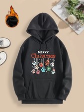 Womens Cozy Letter Print Hoodie Kangaroo Pocket Machine Washable