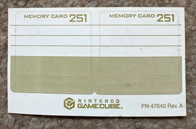 Offizielle Nintendo GameCube Memory Card Sticker 251 Blöcke UK NEU