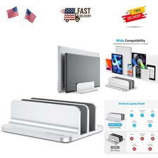 Stylish Vertical Laptop Holder with Non-Slip Pads for Maximum Stability - Silver