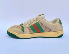 Gucci Beige  Green GG Canvas And Leather Screener Low Top Sneakers Size EU 36