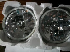 BOUS 7 INCH CLEAR DOT HEADLIGHTS H4 ONE PAIR P/N W91210C TRI BAR BULBS, HOT ROD