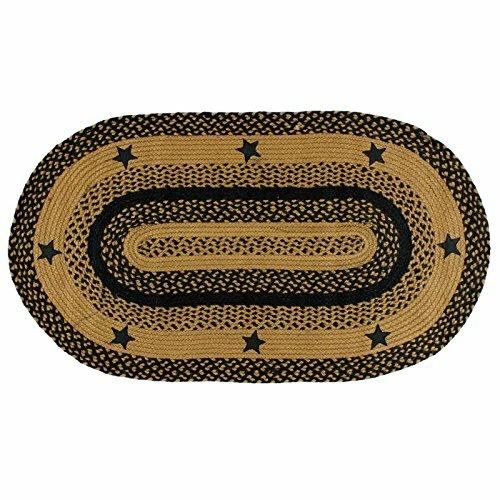 Star Black Braided Area Rug By IHF Rugs. Oval & Rectangle. Many Sizes. Black/Tan - Image 2 of 4