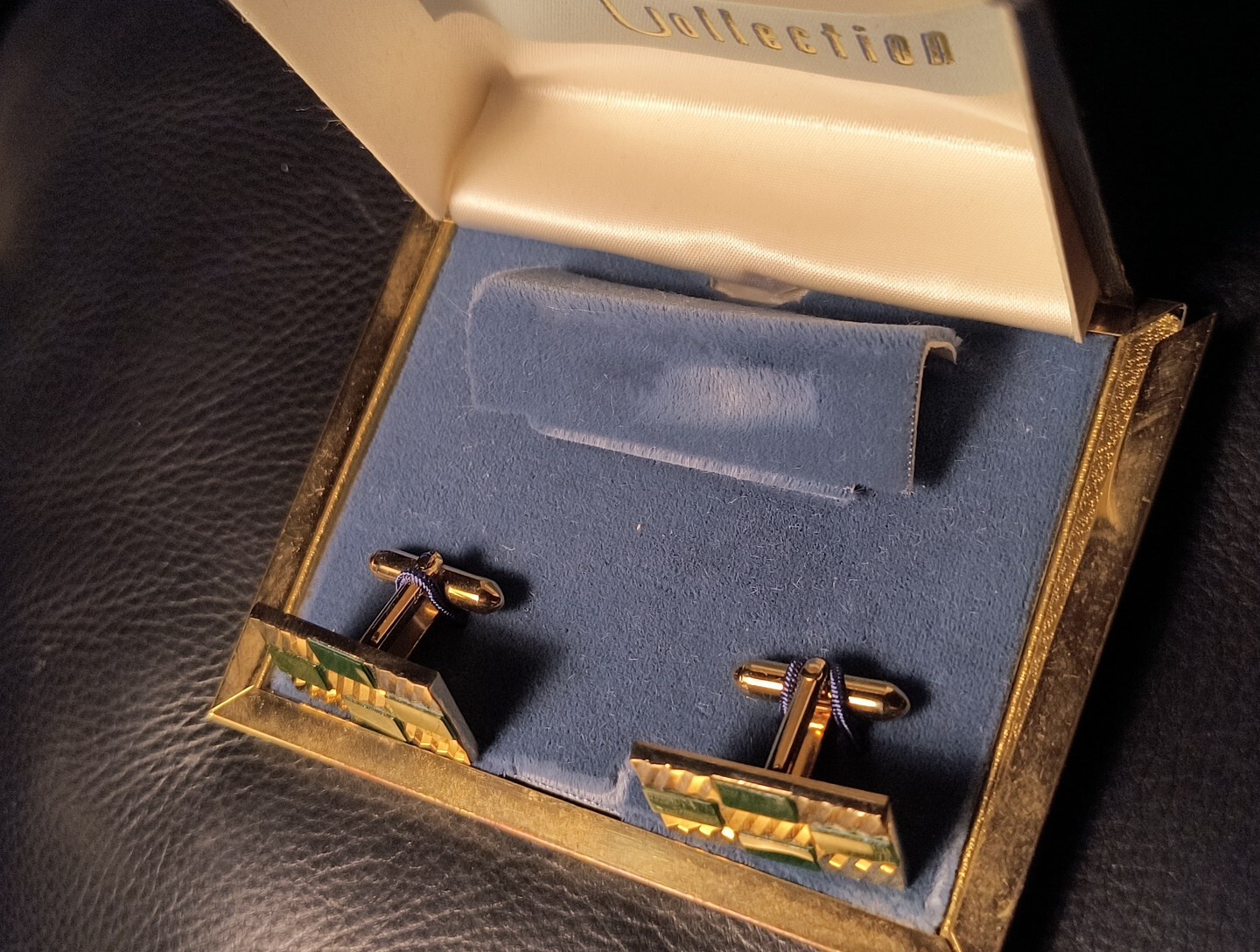 Swank cufflinks set, Gold Tone Rectangular With B… - image 3