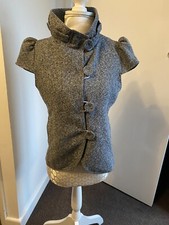 Womens Ichi Grey Puff Short Sleeve Jacket Coat Top Shirt Size Small 8