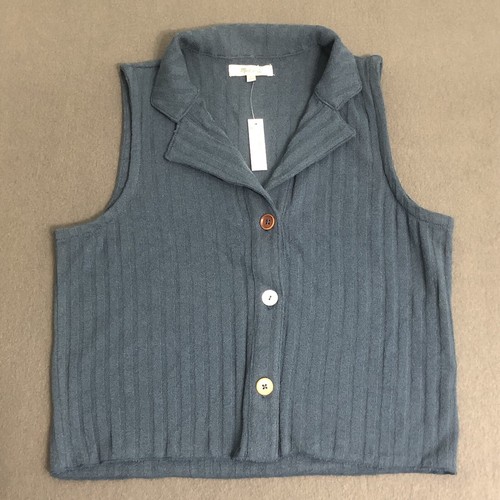 Madewell Mixed Button Rib Polo Tank Small Blue Button Up Cotton Blend Vest NWT - Picture 2 of 15