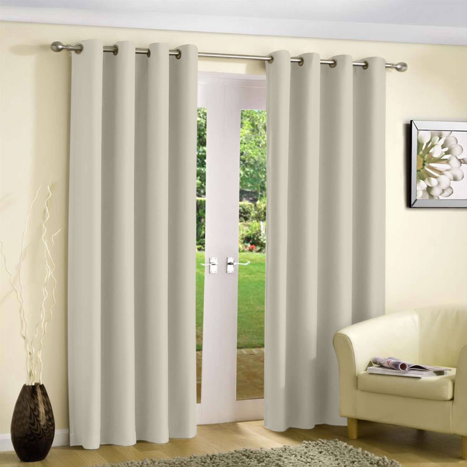 Blackout Thermal Curtains Eyelet Ring Top Curtain Pair With Tie Backs