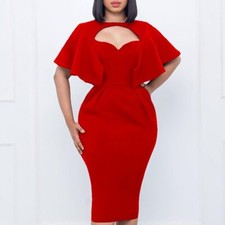 Womens Summer Ruffle Sleeve V Neck Pencil Business Work Dresses Sheath Dress