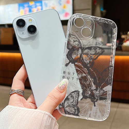 For iPhone 15 Pro Max 14 13 12 11 Shockproof Clear Butterfly Floral Case Cover - Picture 5 of 20