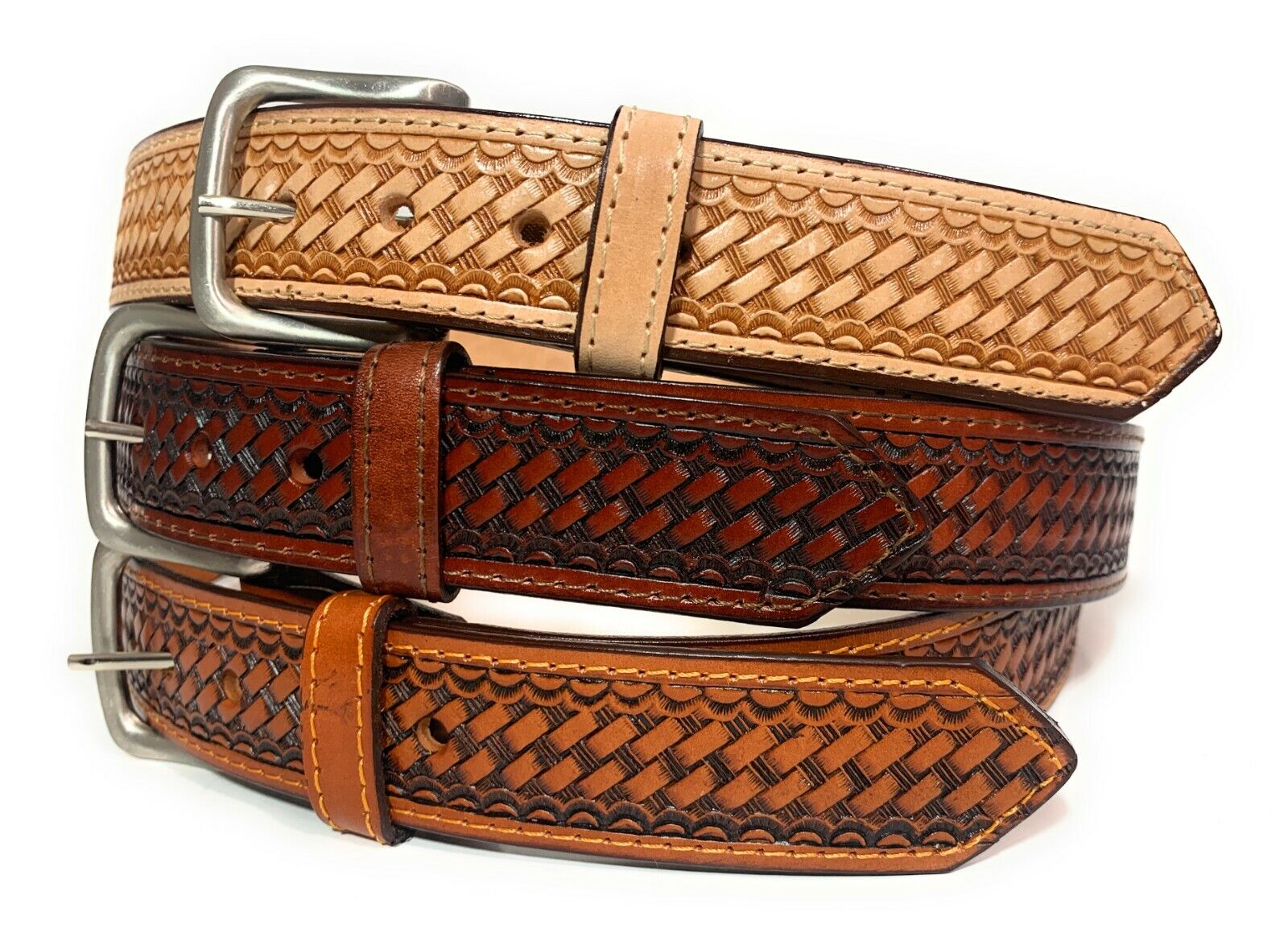 MEN'S HEAVY DUTY BASKET WEAVE WESTERN CASUAL OR WORK LEATHER BELT 