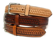 MEN'S HEAVY DUTY BASKET WEAVE WESTERN CASUAL OR WORK LEATHER BELT 