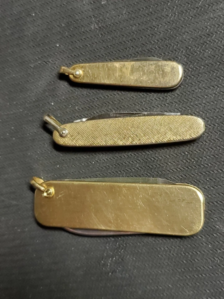 LOTE DE 3 - LLAVEROS DE CADENA DE RELOJ NAVAJA DE BOLSILLO TONO DORADO VINTAGE!!️ (Italia, Alemania) Foto 2 de 4