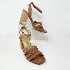 LC Lauren Conrad Womens Memory Foam Blush Suede Ankle Strap Woven Heel, Size 8.5