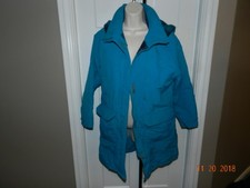 Woolrich Teal Full Zip Jacket Woman's Coat Size Medium plaid wool lining VTG