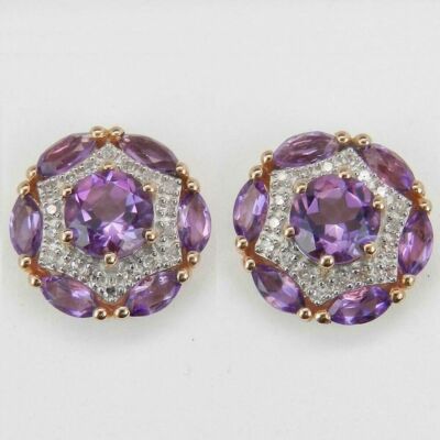 3Ct Round Lab Created Amethyst Halo Stud Women's Earrings 14K Yellow Gold Plated