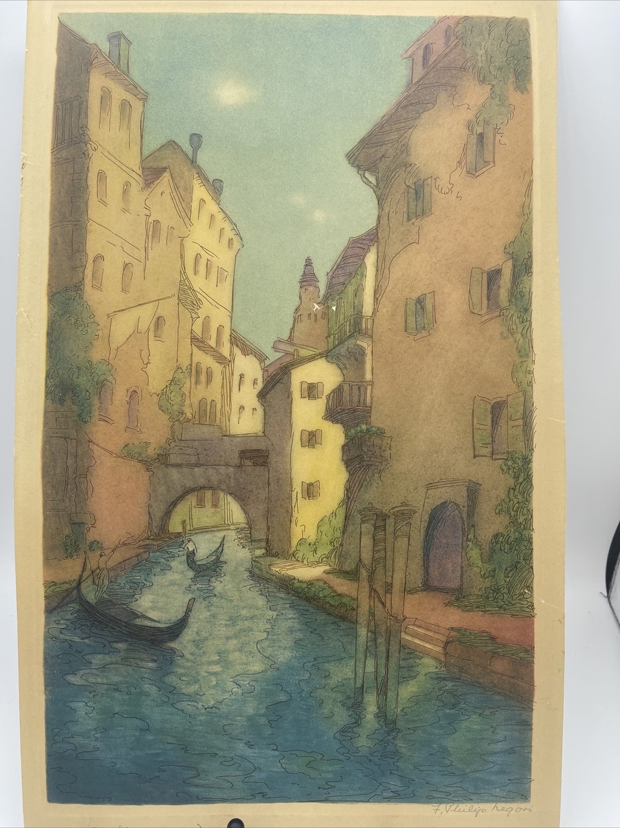 Vintage Legori Lithograph - A Street in Venice Signed
