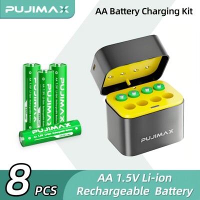 PUJIMAX 8 Rechargeable 3400mWh AA Lithium Battery 2000 Cycle Rapid Charging 1.5V