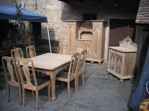 Esszimmer Antik Tisch 8 Stühle Buffet Kommode Eiche Natur Alter ca.100