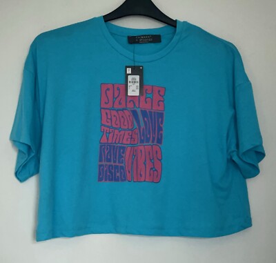 BNWT Primark Blue Cropped T-Shirt Size 14-16
