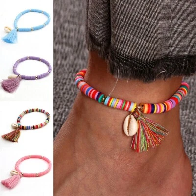 Armband Fußketten mit Muschel Surfer Stil Bunt Quaste Perlen Kette Boho Bohemian - Bild 1 von 4
