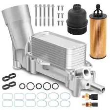 Upgraded Aluminum Engine Oil Filter Housing with Oil Cooler Sensors and Gaske...