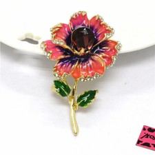 Pink Enamel Beautiful Flower Crystal Fashion Women Charm Brooch Pin Gifts