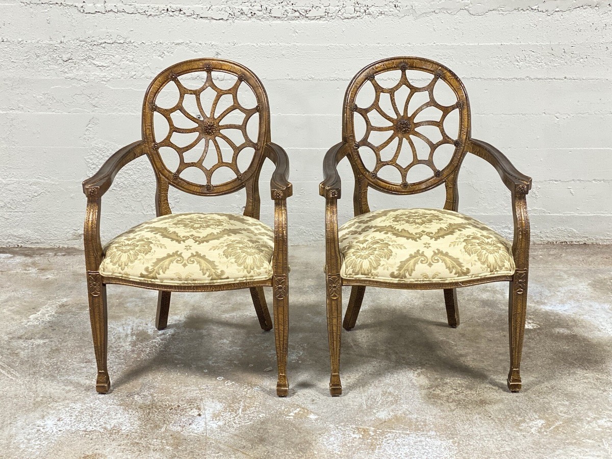 Quality Hepplewhite Style Crackle Painted Spider Back Armchairs | eBay