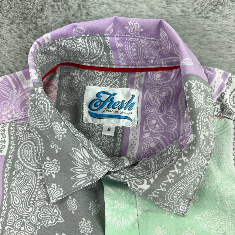 Camisa Estampada Fresca Para Hombres Pequeña Bandana Púrpura Estampado por Todas Partes Goteo Ropa de Calle Foto 2 de 4
