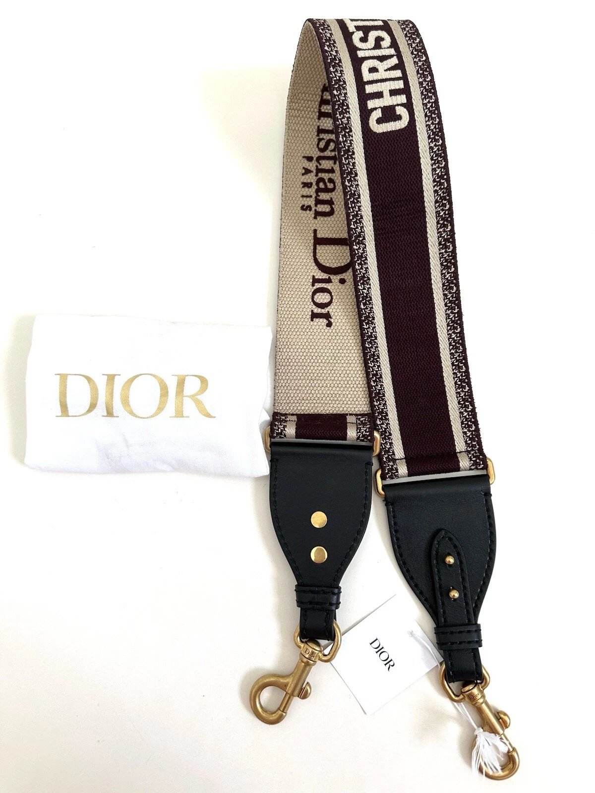 NEUF AUTHENTIQUE LOGO CHRISTIAN DIOR BORDEAUX BRODERIE TOILE OR SAC BANDOULIÈRE