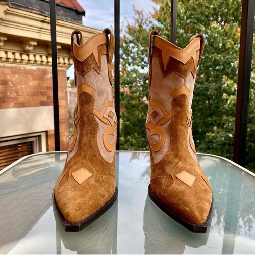 New Free People Toral Golden Girl Western Boots Brown Leather Suede US 8 /EUR 38 - Picture 3 of 13