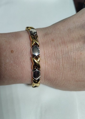 Bracciale Tennis Vintage 14K Finitura Oro Bicolore XO Design Abbracci Baci XO - Foto 5 di 8
