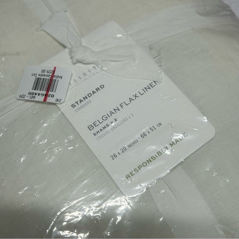 2 Pottery Barn Belgian Flax Linen Tufted Quilted Sham Standard Pillow