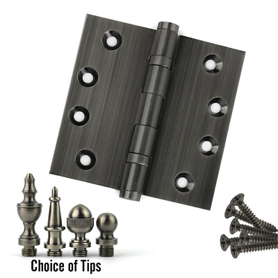 Door Hinge 4.5 x 4.5 Solid Brass Ball Bearing Pewter (US17A) With Tips