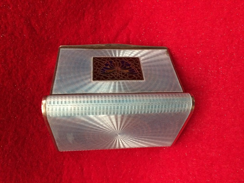ANTIQUE STERLING SILVER GUILLOCHE ENAMEL PLIQUE A JOUR  CASE BOX 