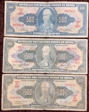 Brazil 1962  3x Circulated 500 CRUZEIROS CURRENCY BANKNOTE BRASIL P-172 # 19