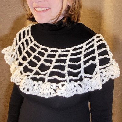 Halloween  Spiderweb  Short Lace Shawl/ Cape/ Collar- White - Handmade Crochet