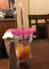 16 OZ CLEAR PLASTIC DOUBLE WALL TUMBLER WITH STRAW BPA FREE