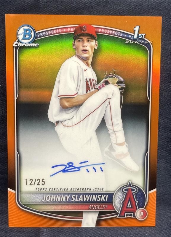 2025 Bowman Draft 1st Chrome Auto Orange Refractor /25 Johnny Slawinski CPA-JS