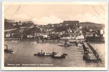 Vintage Koblenz Ehrenbreitstein with Ship Bridge Black & White Postcard